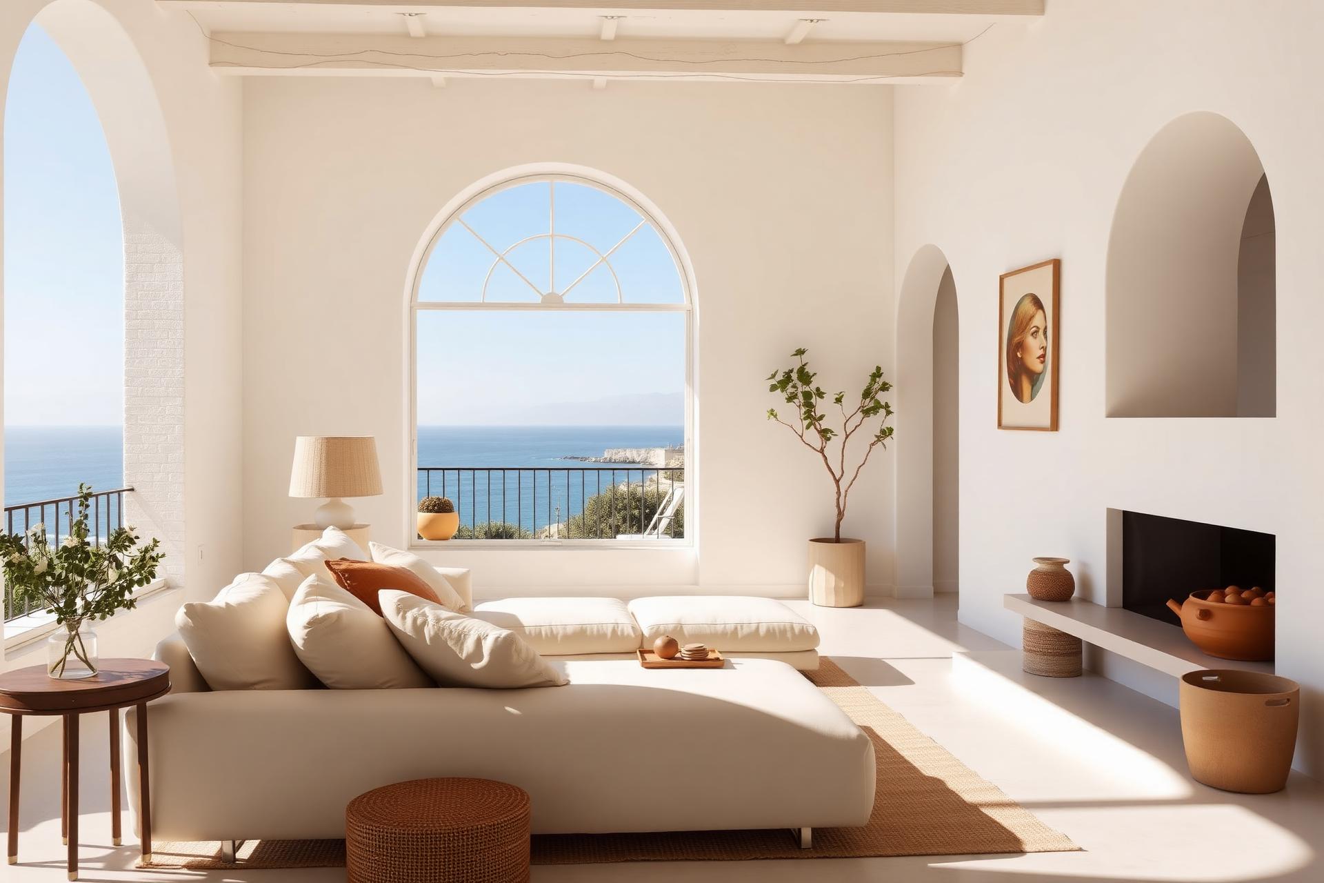Mediterranean coastal living room with sea view